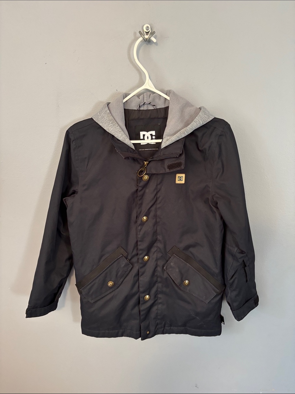 DC Black Kids Puffer Jacket with Gray Hood